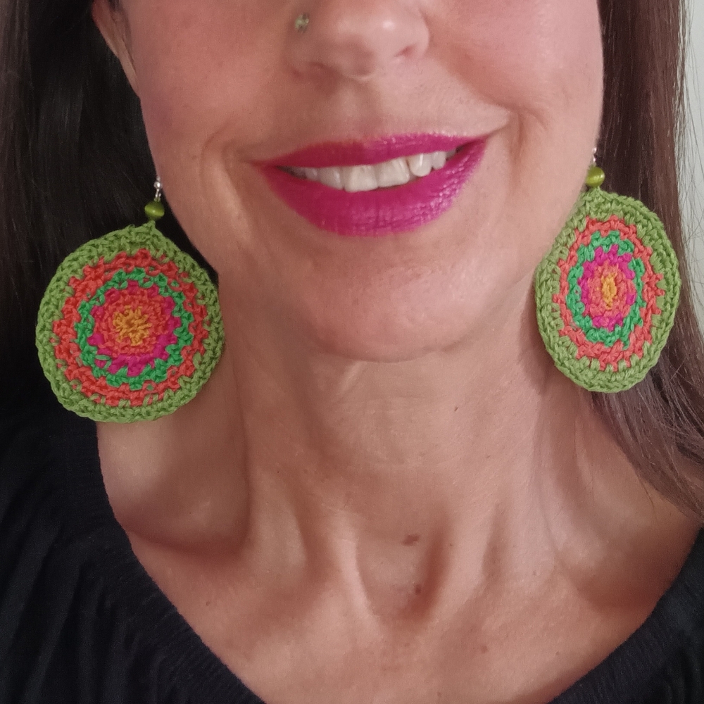 Handmade Hand Crochet Boho Multicolor Circle Earrings